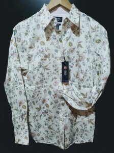 Blusa | Camisa de Vestir con Manga Larga - Color Crema y Estampado Francés - Talla Chica