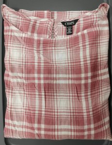 Blusa de Mujer - Manga Corta con Holanes - Cuello Redondo - Estampado de Cuadros - Talla EG