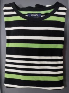 Blusa de Mujer de Manga 3/4 - Rayada con Cuello Redondo - Talla Chica - Marca Chaps de Ralph Lauren