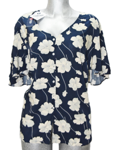 Blusa de Mujer Manga Corta Tipo Olán y Cuello en V - Talla Extra Grande